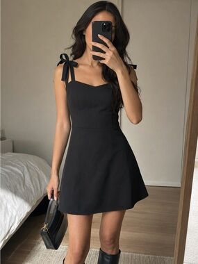Sunday Best Minimalist Tie Strap Mini Dress Black A-Line Sleeveless XS
